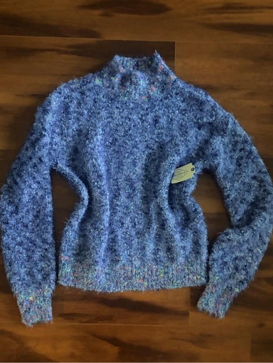 St. John's Bay Sweaters - St. John's Bay Blue Bouclé Funnel Neck has Sweater with Multicolor Flecks NWT